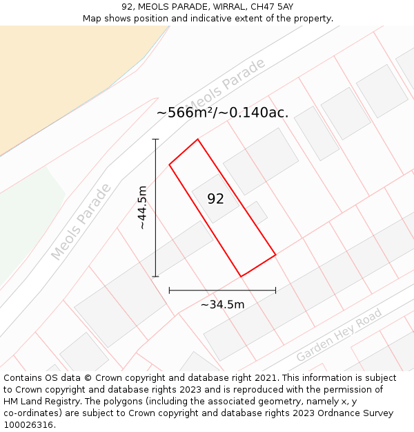 92, MEOLS PARADE, WIRRAL, CH47 5AY: Plot and title map