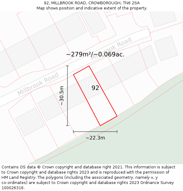 92, MILLBROOK ROAD, CROWBOROUGH, TN6 2SA: Plot and title map