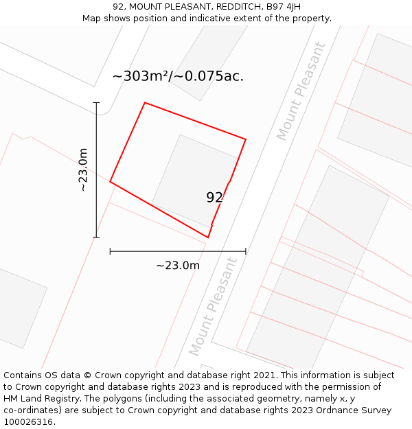 92, MOUNT PLEASANT, REDDITCH, B97 4JH: Plot and title map