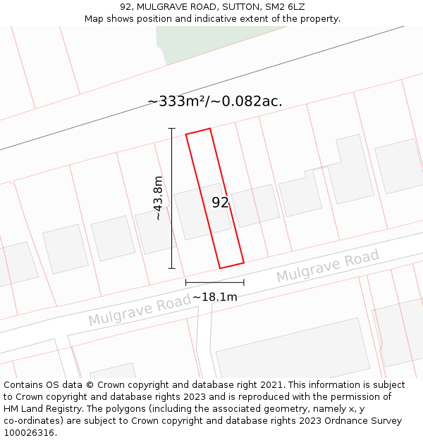 92, MULGRAVE ROAD, SUTTON, SM2 6LZ: Plot and title map