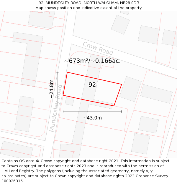 92, MUNDESLEY ROAD, NORTH WALSHAM, NR28 0DB: Plot and title map