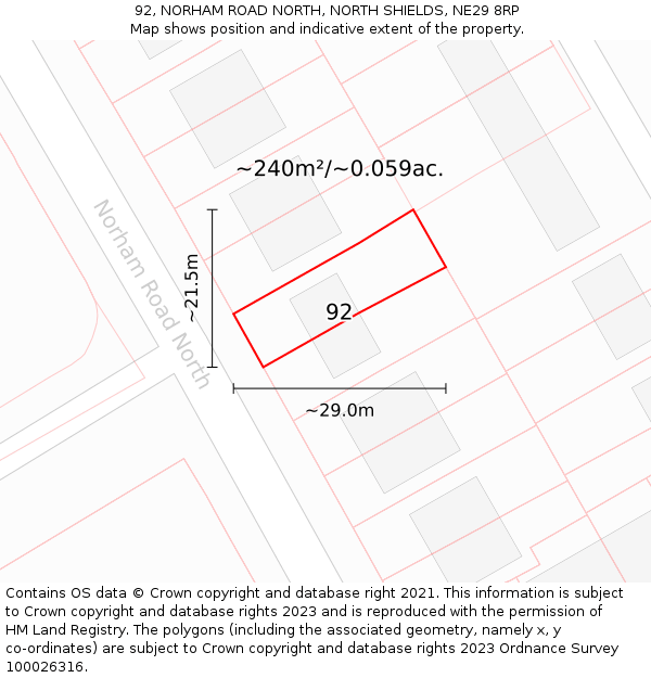 92, NORHAM ROAD NORTH, NORTH SHIELDS, NE29 8RP: Plot and title map