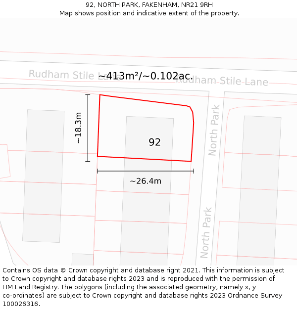 92, NORTH PARK, FAKENHAM, NR21 9RH: Plot and title map