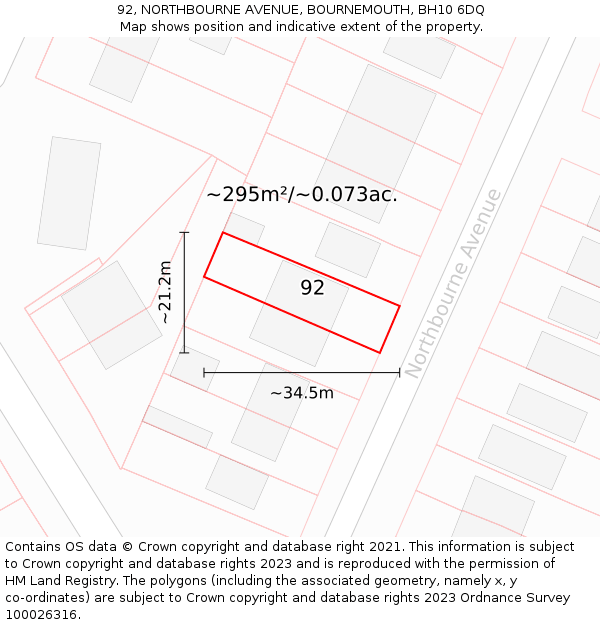 92, NORTHBOURNE AVENUE, BOURNEMOUTH, BH10 6DQ: Plot and title map