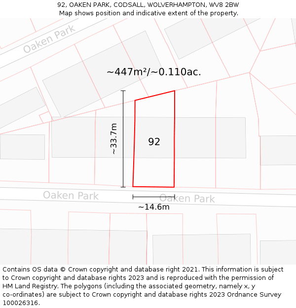 92, OAKEN PARK, CODSALL, WOLVERHAMPTON, WV8 2BW: Plot and title map