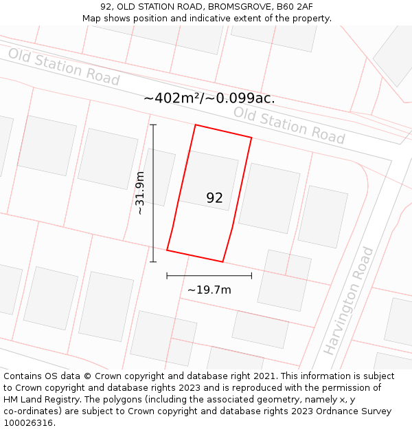 92, OLD STATION ROAD, BROMSGROVE, B60 2AF: Plot and title map