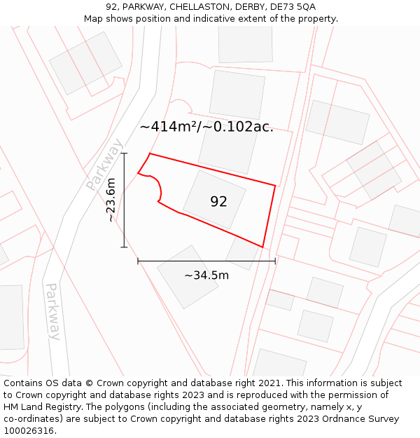 92, PARKWAY, CHELLASTON, DERBY, DE73 5QA: Plot and title map