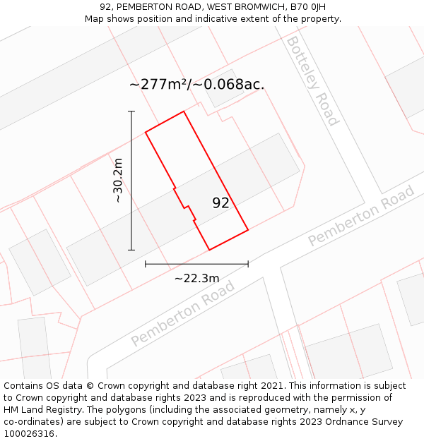 92, PEMBERTON ROAD, WEST BROMWICH, B70 0JH: Plot and title map