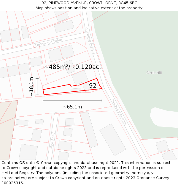 92, PINEWOOD AVENUE, CROWTHORNE, RG45 6RG: Plot and title map