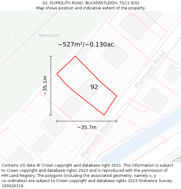 92, PLYMOUTH ROAD, BUCKFASTLEIGH, TQ11 0DG: Plot and title map