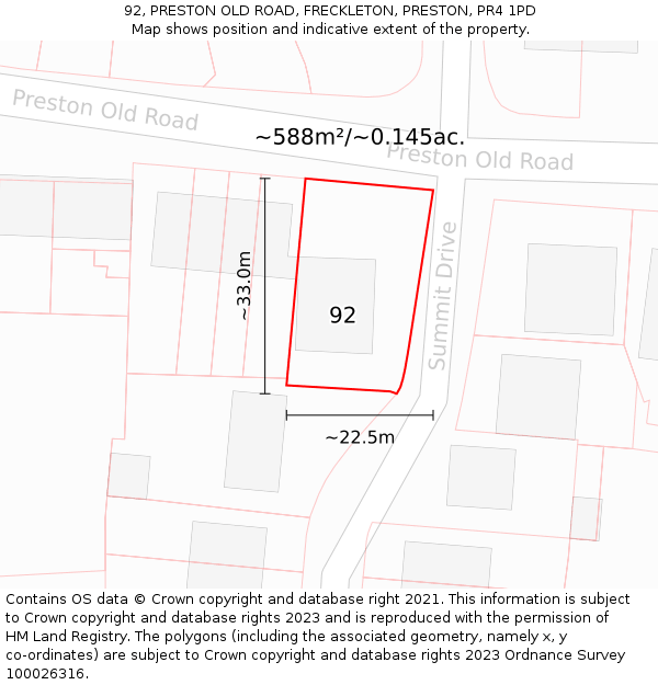 92, PRESTON OLD ROAD, FRECKLETON, PRESTON, PR4 1PD: Plot and title map