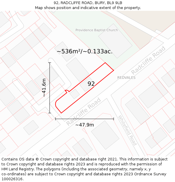 92, RADCLIFFE ROAD, BURY, BL9 9LB: Plot and title map