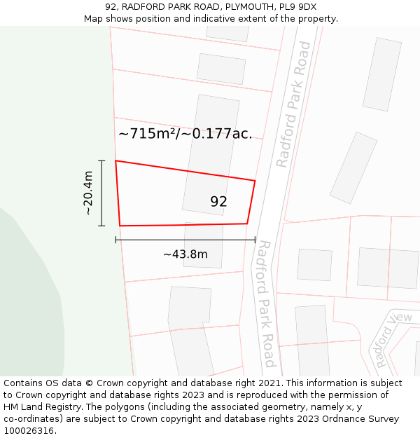92, RADFORD PARK ROAD, PLYMOUTH, PL9 9DX: Plot and title map