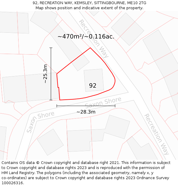 92, RECREATION WAY, KEMSLEY, SITTINGBOURNE, ME10 2TG: Plot and title map