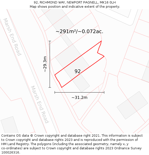 92, RICHMOND WAY, NEWPORT PAGNELL, MK16 0LH: Plot and title map