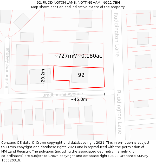 92, RUDDINGTON LANE, NOTTINGHAM, NG11 7BH: Plot and title map