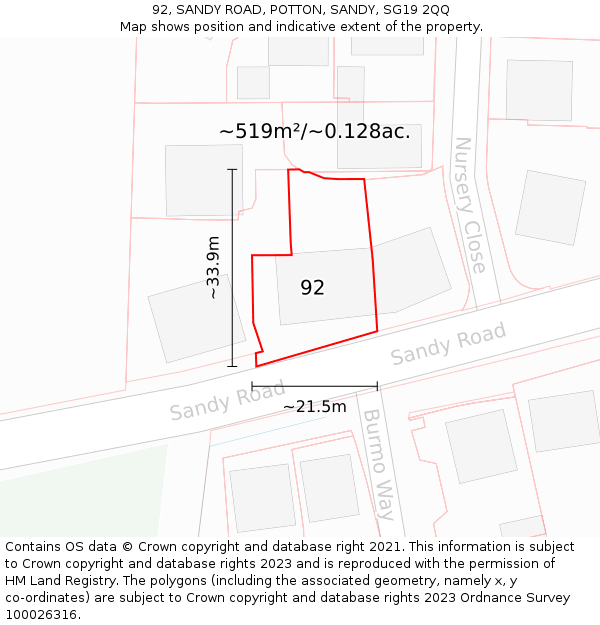 92, SANDY ROAD, POTTON, SANDY, SG19 2QQ: Plot and title map