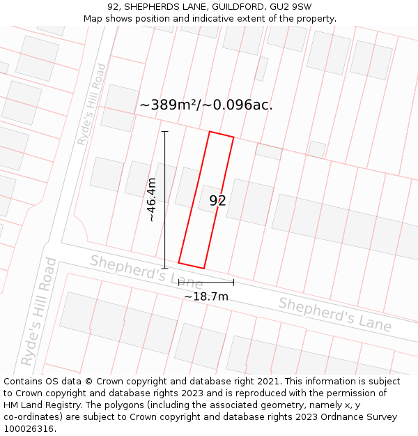 92, SHEPHERDS LANE, GUILDFORD, GU2 9SW: Plot and title map