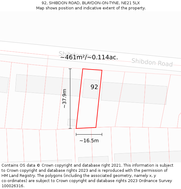 92, SHIBDON ROAD, BLAYDON-ON-TYNE, NE21 5LX: Plot and title map