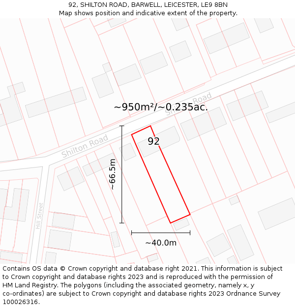 92, SHILTON ROAD, BARWELL, LEICESTER, LE9 8BN: Plot and title map
