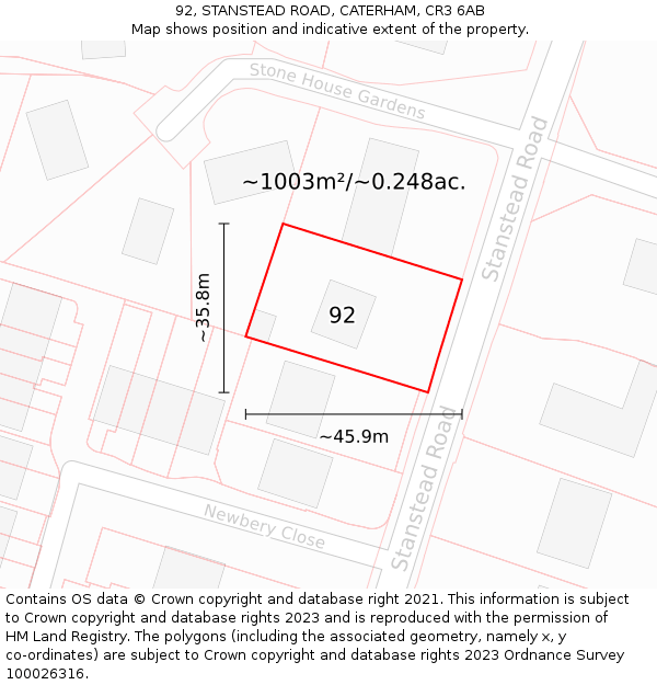 92, STANSTEAD ROAD, CATERHAM, CR3 6AB: Plot and title map