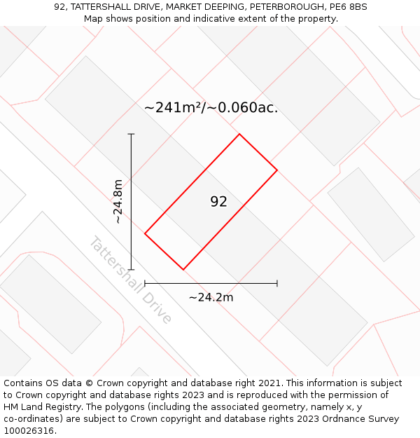 92, TATTERSHALL DRIVE, MARKET DEEPING, PETERBOROUGH, PE6 8BS: Plot and title map