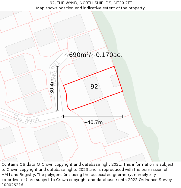 92, THE WYND, NORTH SHIELDS, NE30 2TE: Plot and title map