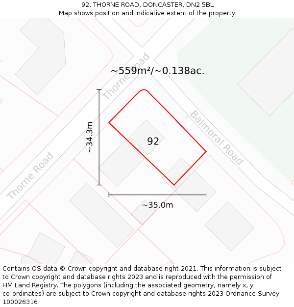 92, THORNE ROAD, DONCASTER, DN2 5BL: Plot and title map