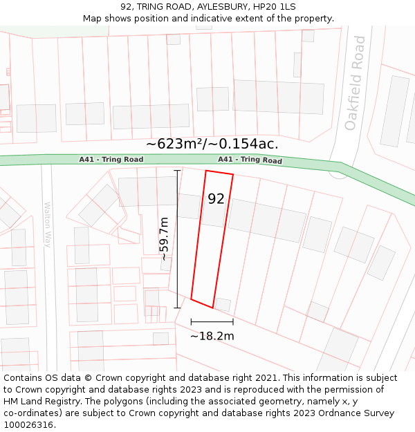 92, TRING ROAD, AYLESBURY, HP20 1LS: Plot and title map