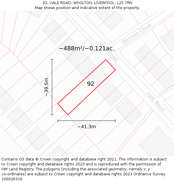 92, VALE ROAD, WOOLTON, LIVERPOOL, L25 7RN: Plot and title map