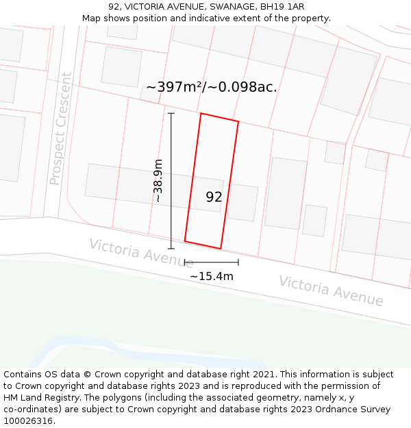 92, VICTORIA AVENUE, SWANAGE, BH19 1AR: Plot and title map