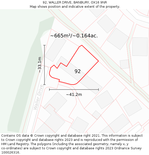 92, WALLER DRIVE, BANBURY, OX16 9NR: Plot and title map