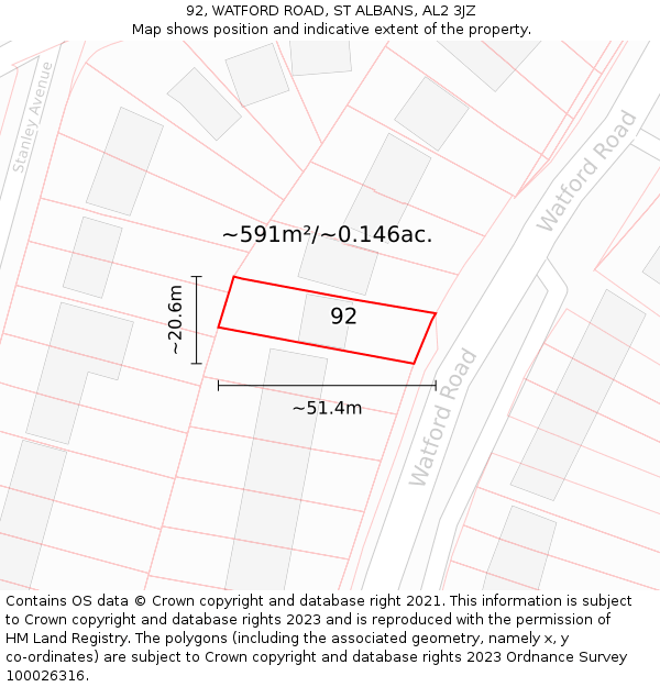 92, WATFORD ROAD, ST ALBANS, AL2 3JZ: Plot and title map