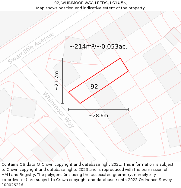 92, WHINMOOR WAY, LEEDS, LS14 5NJ: Plot and title map