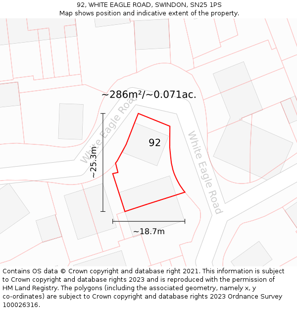 92, WHITE EAGLE ROAD, SWINDON, SN25 1PS: Plot and title map