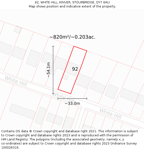 92, WHITE HILL, KINVER, STOURBRIDGE, DY7 6AU: Plot and title map