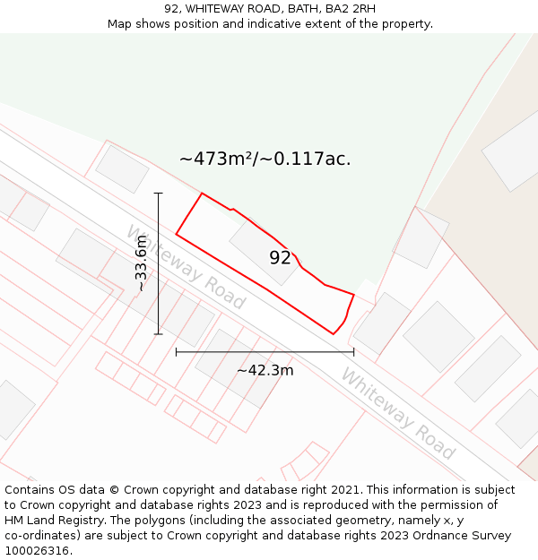 92, WHITEWAY ROAD, BATH, BA2 2RH: Plot and title map