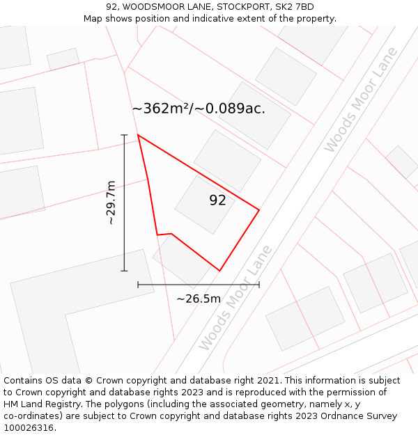 92, WOODSMOOR LANE, STOCKPORT, SK2 7BD: Plot and title map