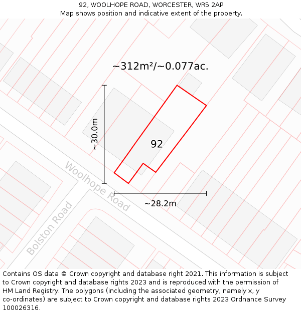 92, WOOLHOPE ROAD, WORCESTER, WR5 2AP: Plot and title map