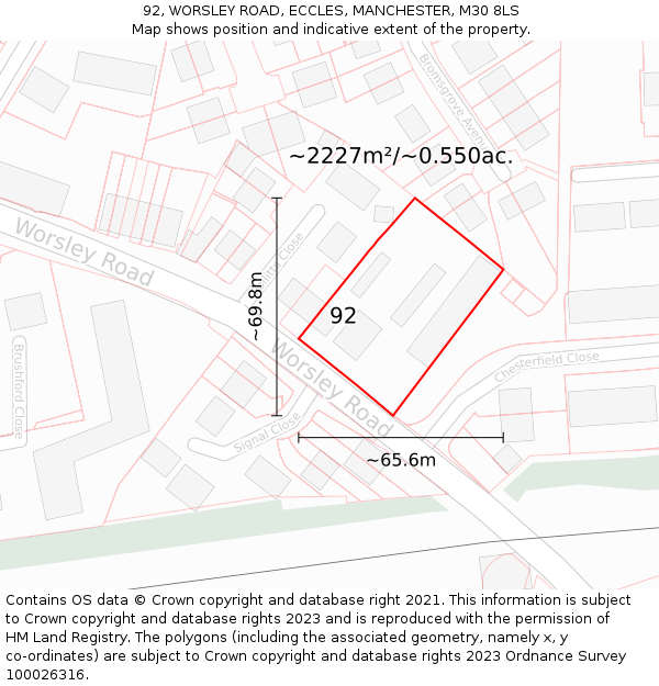 92, WORSLEY ROAD, ECCLES, MANCHESTER, M30 8LS: Plot and title map