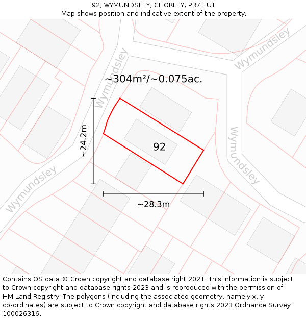 92, WYMUNDSLEY, CHORLEY, PR7 1UT: Plot and title map