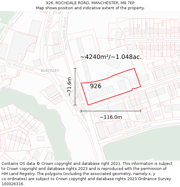 926, ROCHDALE ROAD, MANCHESTER, M9 7EP: Plot and title map