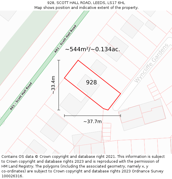 928, SCOTT HALL ROAD, LEEDS, LS17 6HL: Plot and title map