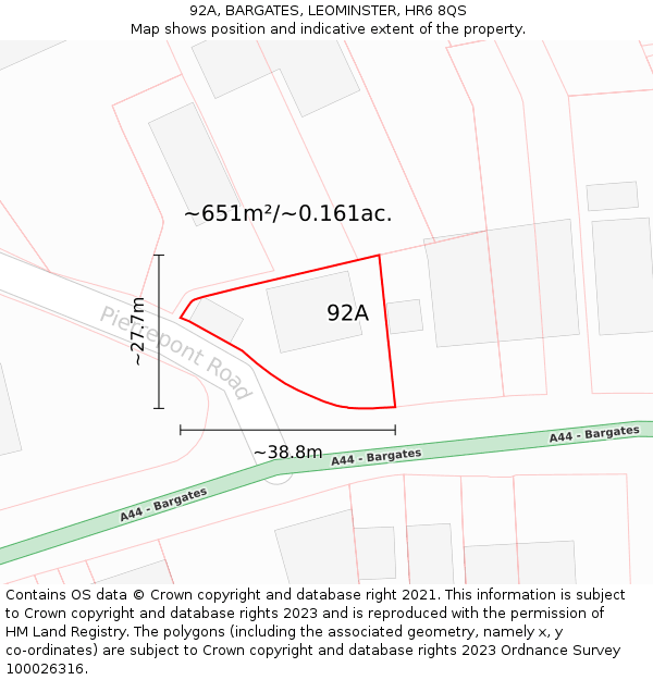 92A, BARGATES, LEOMINSTER, HR6 8QS: Plot and title map