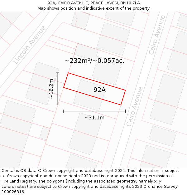 92A, CAIRO AVENUE, PEACEHAVEN, BN10 7LA: Plot and title map