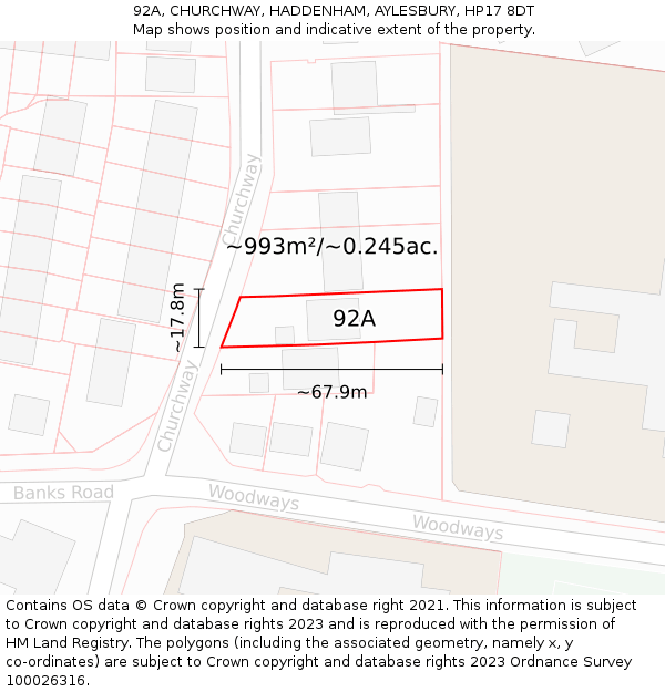 92A, CHURCHWAY, HADDENHAM, AYLESBURY, HP17 8DT: Plot and title map