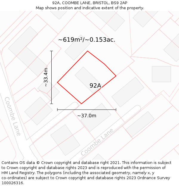 92A, COOMBE LANE, BRISTOL, BS9 2AP: Plot and title map