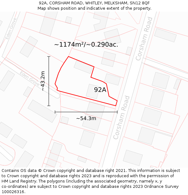 92A, CORSHAM ROAD, WHITLEY, MELKSHAM, SN12 8QF: Plot and title map