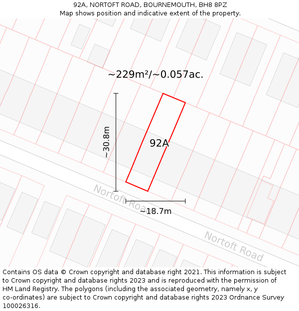 92A, NORTOFT ROAD, BOURNEMOUTH, BH8 8PZ: Plot and title map