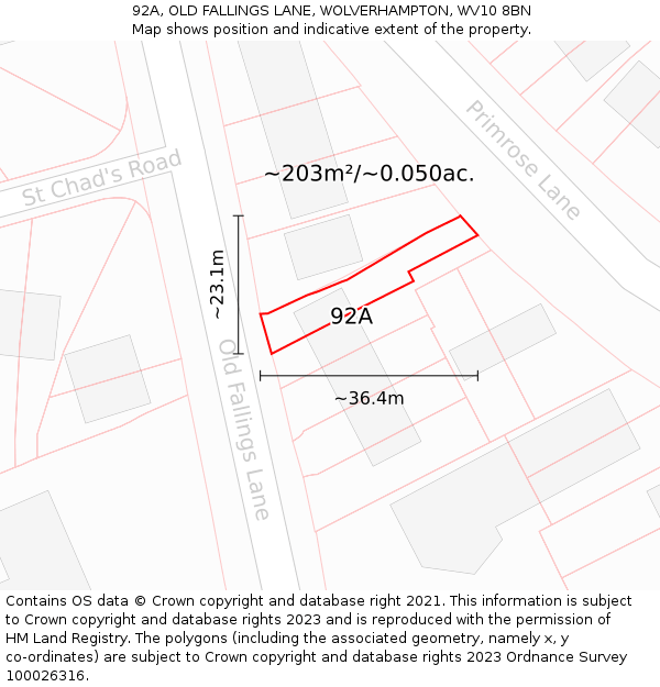 92A, OLD FALLINGS LANE, WOLVERHAMPTON, WV10 8BN: Plot and title map
